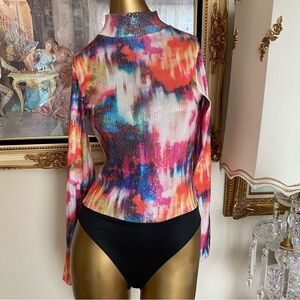 Nasty Gal Abstract Print Sequin Bodysuit NWT
